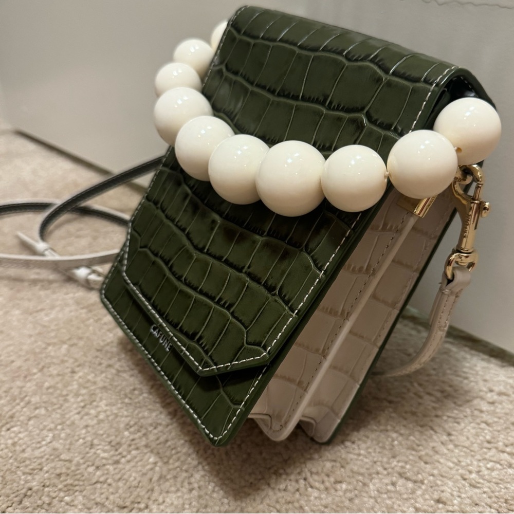 99% New CAFUNE bag- Green/White animal print leather